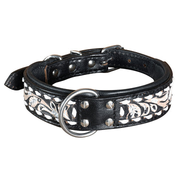 Small Hilason Heavy Duty Handpainted Genuine Leather Dog Collar Black with buckstich